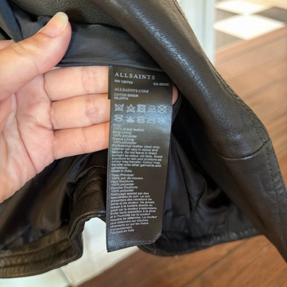 All Saints Quilted Black Leather Jacket - Picture 8 of 8